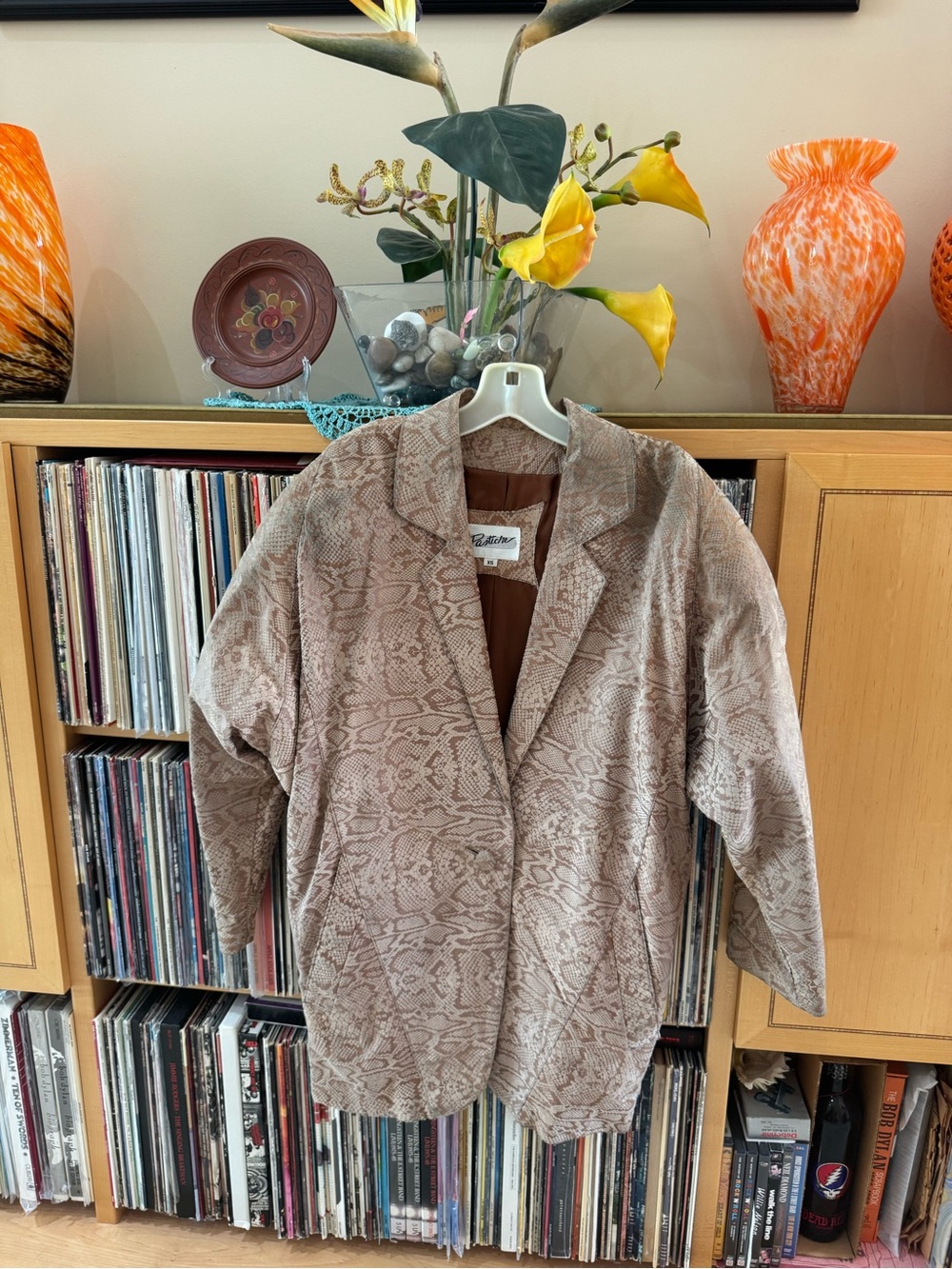 PRICE DROP/ VTG 80s/90s, LINED, SNAKE-EMBOSSED SUEDED LTHR JKT,XS from PASTICHE